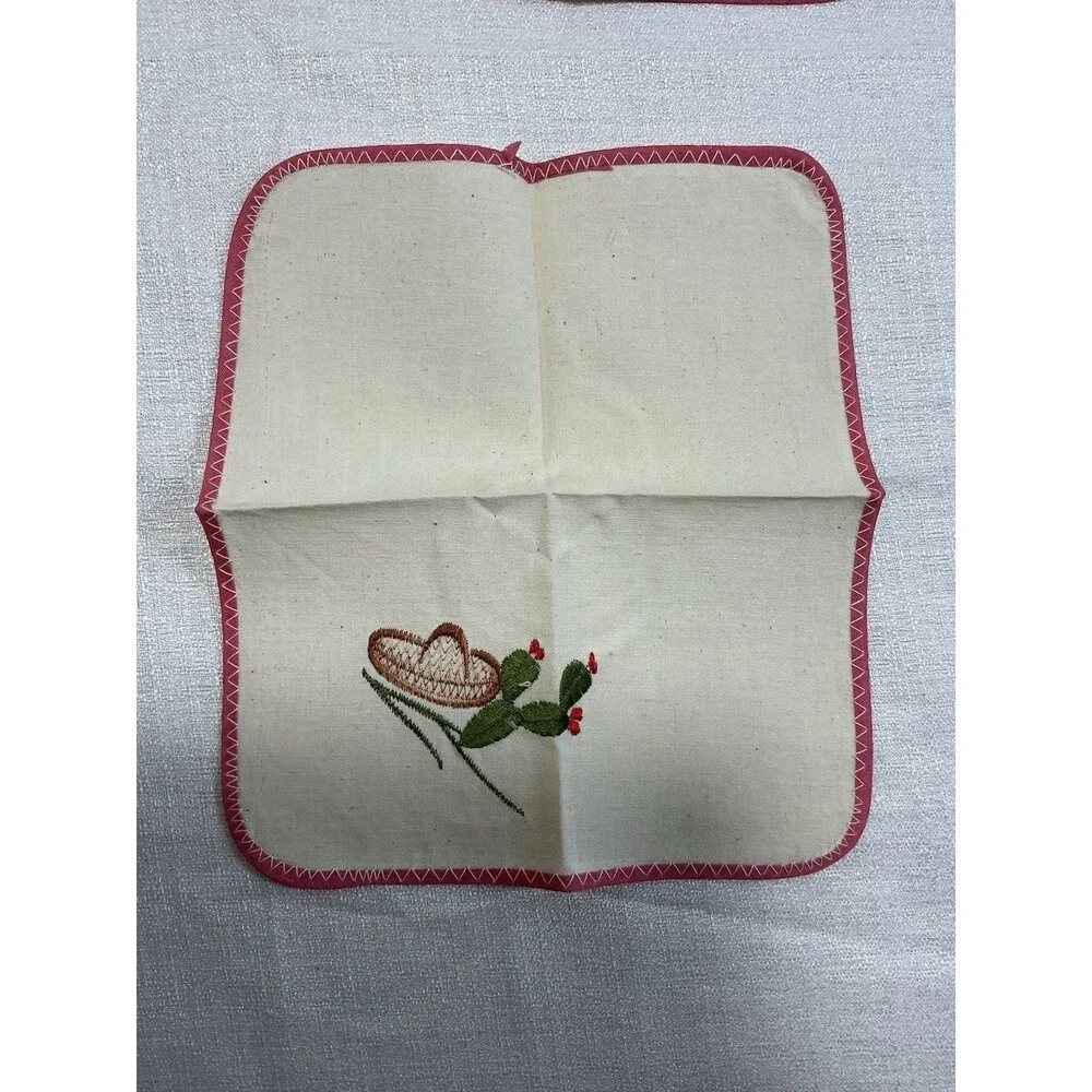 Vtg mexican embroidered Placemat Napkin Set Jerez Zacatecas Cotton Canvas NIP